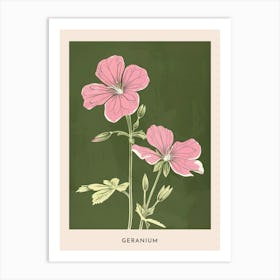 Pink & Green Geranium Flower Poster Art Print