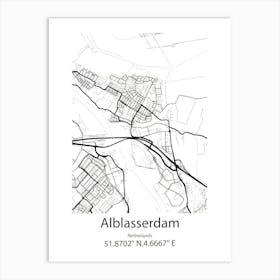 Alblasserdam,Netherlands Minimalist Map Art Print