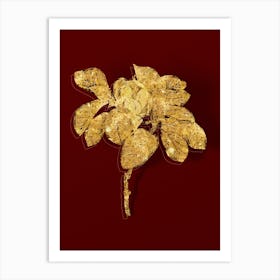 Vintage Magnolia Elegans Botanical in Gold on Red n.0302 Art Print