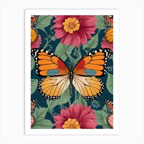 Seamless Pattern With Butterflies And Flowers 13 Art Print