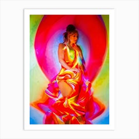 Neon Hallucination Style Portrait Of A Woman Airbrush Technique Highlights Her Fluid Abstractly Sh Art Print