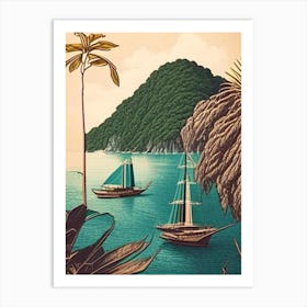 Mergui Archipelago Myanmar Vintage Sketch Tropical Destination Art Print