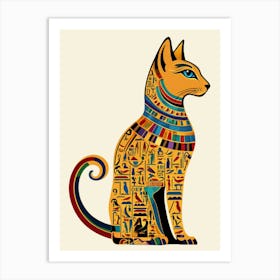 Ancient Egyptian Cat Illustration with Hieroglyphic Design Poster