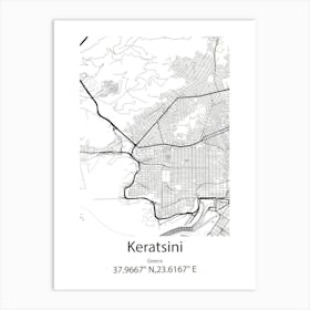 Keratsini,Greece Minimalist Map Art Print