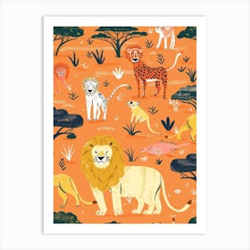 African Lion Interaction With Other Wildlife Illustration 2 Art Print
