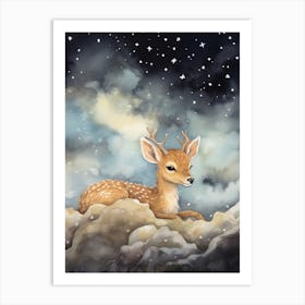Baby Deer 3 Sleeping In The Clouds Art Print