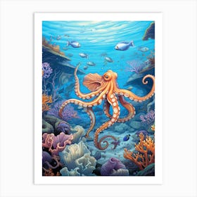 Ocopus Hunting For Prey Illustration 1 Art Print