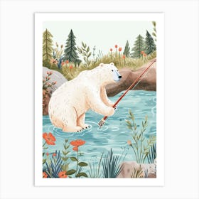 Polar Bear Fishing In A Stream Storybook Illustration 1 Art Print