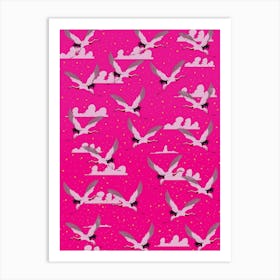 Japanese Pink Cranes Pattern Art Print