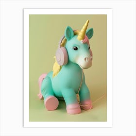 Toy Unicorn With Headphones Art Print