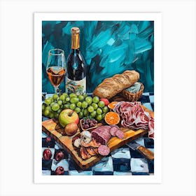 Charcuterie Board Blue Checkerboard 4 Art Print