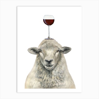 Sheep With Wineglass Art Print