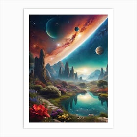 Space Landscape, celestial objects in sky, planets Art Print