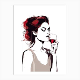 Woman Drinking Red Wine Art Print