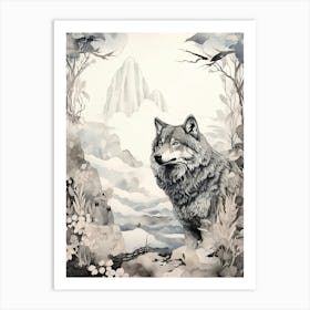 Tundra Wolf Vintage Painting 4 Art Print