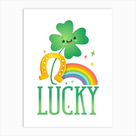 Lucky Shamrock with rainbow and horseshoe Art Print