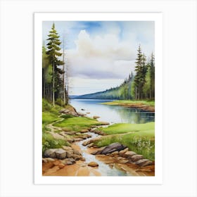 Watercolour Of A Lake 4 Art Print