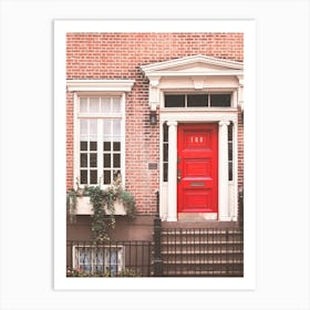 New York, USA I NYC red door photography from a loft house to the brick architecture of a New Yorker home in Brooklyn, Manhattan for a cozy Home sweet Home with an autumnal aesthetic like a film set decor Art Print