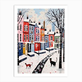 Cat In The Streets Of Matisse Style London With Snow 7 Art Print
