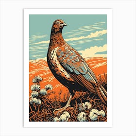 Vintage Bird Linocut Grouse 3 Art Print