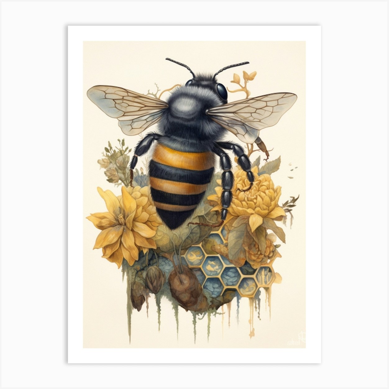 Digger Bee Beehive Watercolour Illustration 4 Art Print by Flora  Expressions - Fy