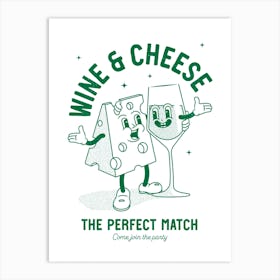 'Wine And Cheese' retro kitchen print Art Print
