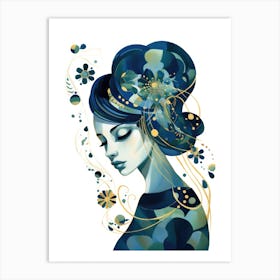 Blue Flower Girl 1 Art Print