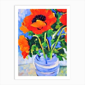 Poppy Floral Abstract Block Colour 2 2 Flower Art Print