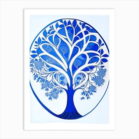 Tree Of Life (Immortality) Symbol Blue And White Line Drawing Affiche