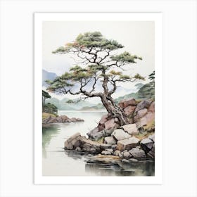 Yufuin In Oita,  Japanese Brush Painting, Sumi E, Minimal  4  Art Print