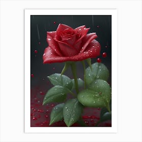 Red Roses At Rainy With Water Droplets Vertical Composition 7 Art Print