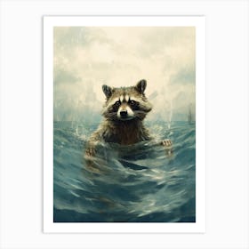 Raccoon Sea Swimming Art Print