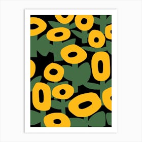 Whimsical Doughnut Bloom In Yellow Art Print