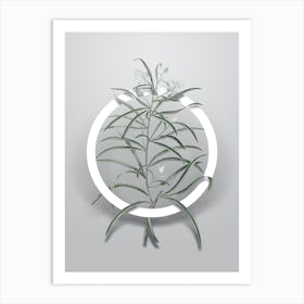 Vintage Narrow Leaf Spider Flower Minimalist Floral Geometric Circle on Soft Gray n.0561 Art Print