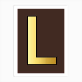 Letter L Gold Alphabet Brown Art Print