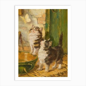 Vintage Two Kittens In A Pot Art Print