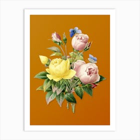 Vintage Variety of Roses Botanical on Sunset Orange n.0955 Art Print