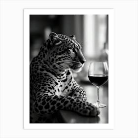 Leopard Drinking Wine Art Print