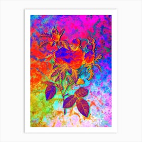 Cabbage Rose Botanical in Acid Neon Pink Green and Blue n.0350 Art Print