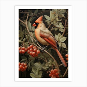 Dark And Moody Botanical Northern Cardinal 2 Art Print