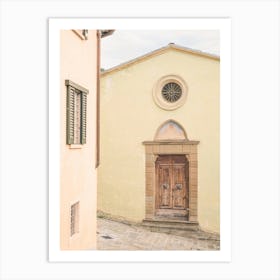 Florence, Italy I Vintage pastel door photography at church in the streets of the Tuscan countryside italian village of Fiesole to enjoy La Dolce Vita in Rome, Venice or Naples with a retro vintage aesthetic Art Print