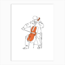 One Line Cellist Playing Cello Art Print