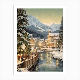 Vintage Winter Illustration Lech Austria 4 Art Print