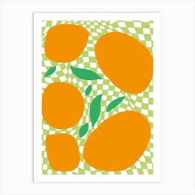 Checkerboard Pastel Green Oranges Art Print