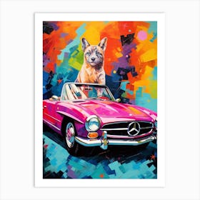 Mercedes Benz Sl Pagoda Vintage Car With A Dog, Matisse Style Painting 3 Art Print