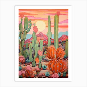 Cactus In The Desert Painting Ferocactus 1 Art Print