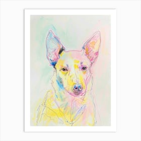 Dog Pastel Line Pink Yellow Illustration Art Print