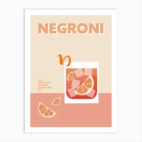 Negroni Cocktail Retro Pink Colourful Kitchen Bar Wall Art Print