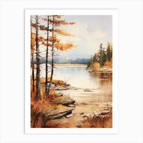 Lake In The Woods In Autumn, Painting 11 Art Print