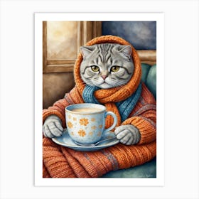 Cat With A Cup Of Coffee 1 Art Print